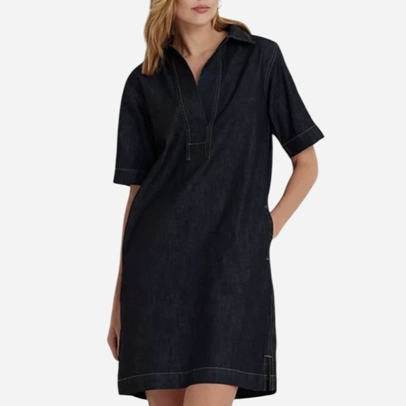 Ralph Lauren Black Label Dresses & Skirts - Lauren Ralph Lauren Denim Shift Shirt Dress Size XS Short Sleeve Dark Blue Wash